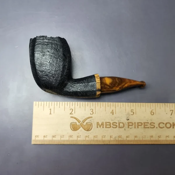 Peter Toth Black-blast Stack Freehand w/ Spalted Oak Handmade Briar Pipe, New - Image 9