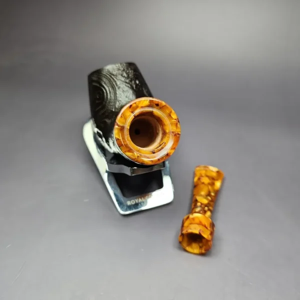 Mina Pipes Sandblasted Reverse Calabash Billiard Estate Briar Pipe, Unsmoked - Image 11