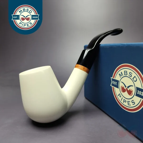 MBSD Meerschaum Deluxe Smooth Bent Billiard Block Meerschaum Pipe, Briar-Mortise, New