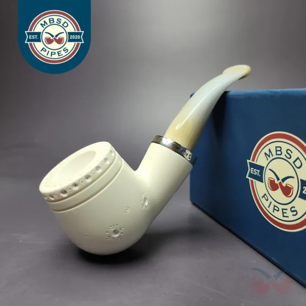 MBSD Meerschaum Silver Stubby Pot Reverse Calabash Block Meerschaum Pipe, New