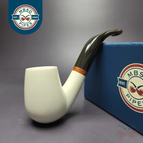 MBSD Meerschaum Deluxe Smooth Bent Billiard Block Meerschaum Pipe, Briar-Mortise, New