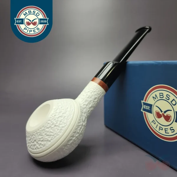 MBSD Meerschaum Deluxe Rusticated Bullcap Block Meerschaum Pipe, Briar-Mortise, New