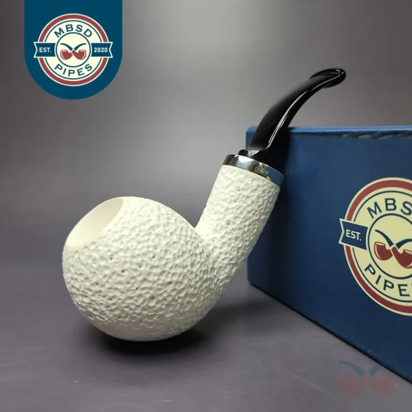 MBSD Meerschaum Silver Rusticated Apple Block Meerschaum Pipe, Briar-Mortise, New