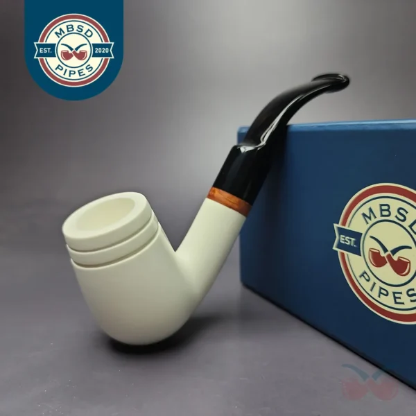 MBSD Meerschaum Deluxe Smooth Bent Billiard Block Meerschaum Pipe, Briar-Mortise, New
