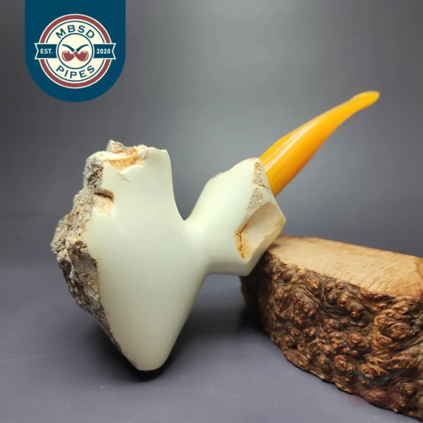 MBSD Meerschaum Deluxe Natural Freehand Block Meerschaum Pipe, Briar-Mortise, New
