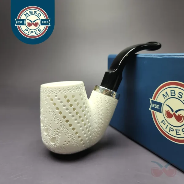 MBSD Meerschaum Silver Reverse Calabash Lattice Oom Paul Block Meerschaum Pipe, New