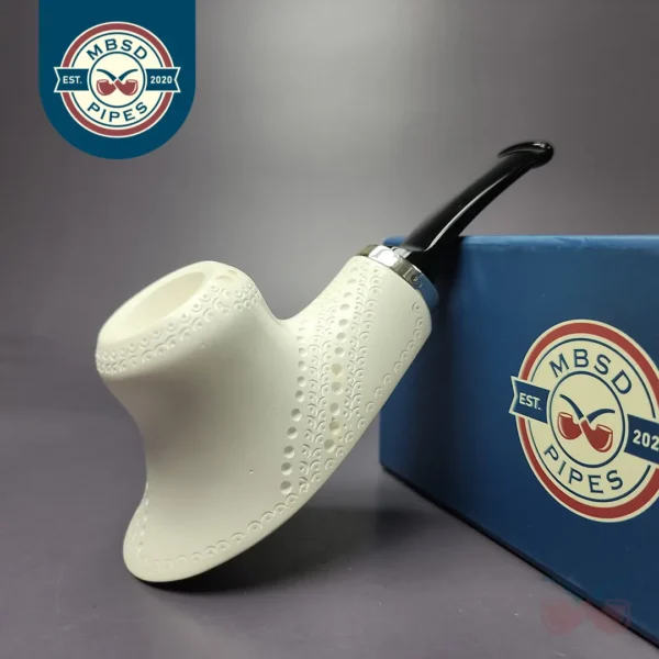 MBSD Meerschaum Silver Lattice Volcano Reverse Calabash Block Meerschaum Pipe, New