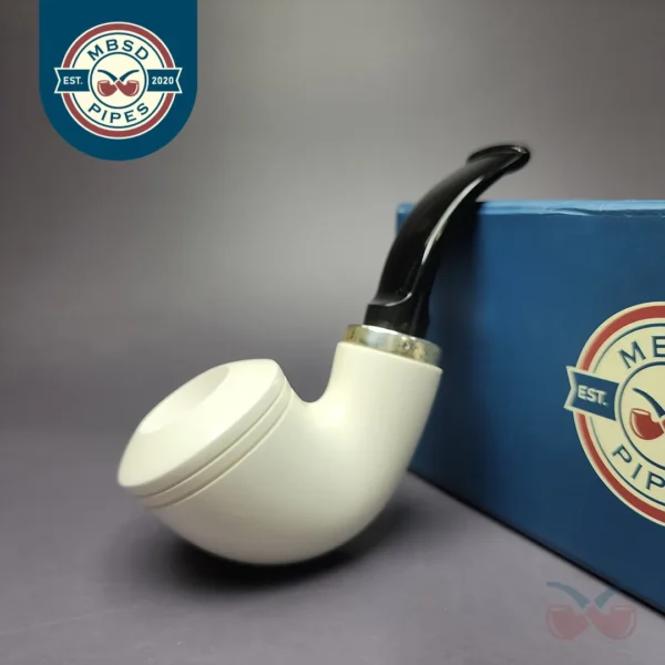 MBSD Meerschaum Silver Rhodesian Reverse Calabash Block Meerschaum Pipe, New