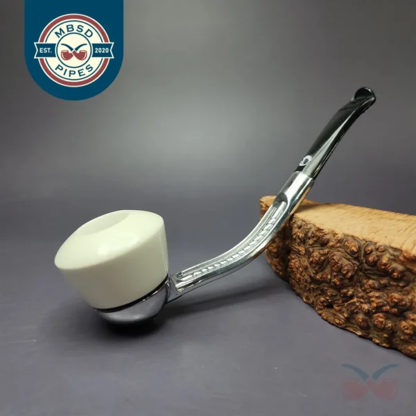 Falcon Chrome Dental w/ MBSD Meerschaum Dublin Block Meerschaum Bowl Pipe, New