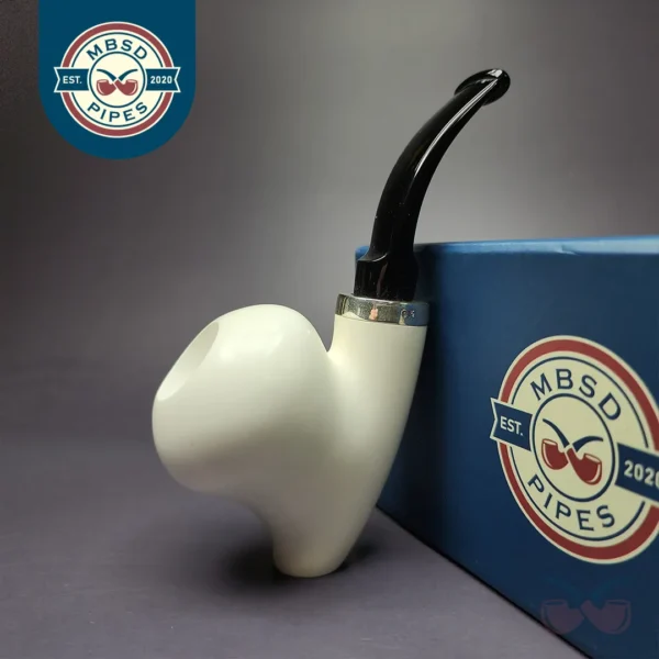 MBSD Meerschaum Silver Smooth Acorn Sitter Reverse Calabash Block Meerschaum Pipe, New