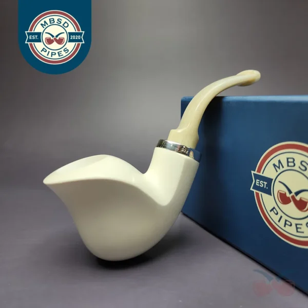 MBSD Meerschaum Silver Reverse Calabash Block Meerschaum Pipe, New