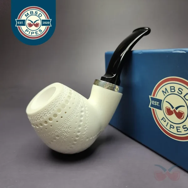 MBSD Meerschaum Silver Lattice Brandy Reverse Calabash Block Meerschaum Pipe, New