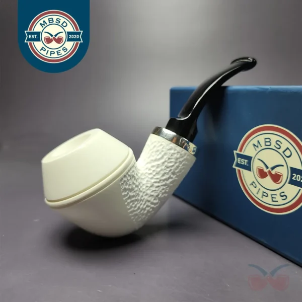 MBSD Meerschaum Silver Reverse Calabash Rhodesian Block Meerschaum Pipe, New