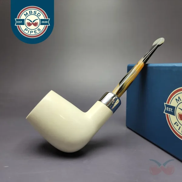 MBSD Meerschaum Silver Army Mount Billiard Block Meerschaum Pipe, New