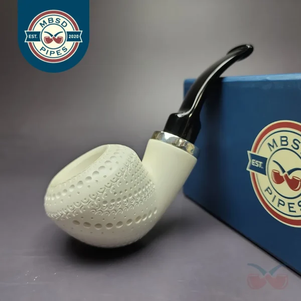 MBSD Meerschaum Silver Lattice "Danish Dublin" Rev Calabash Block Meerschaum Pipe, New
