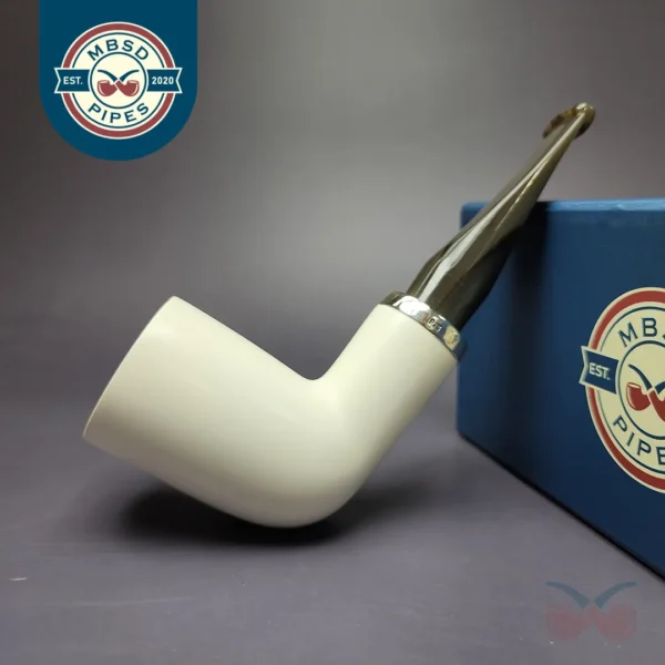 MBSD Meerschaum Silver Stack Reverse Calabash Block Meerschaum Pipe, New