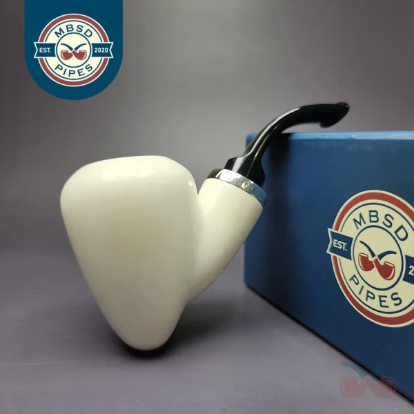 MBSD Meerschaum Silver Smooth Strawberry Reverse Calabash Block Meerschaum Pipe, New