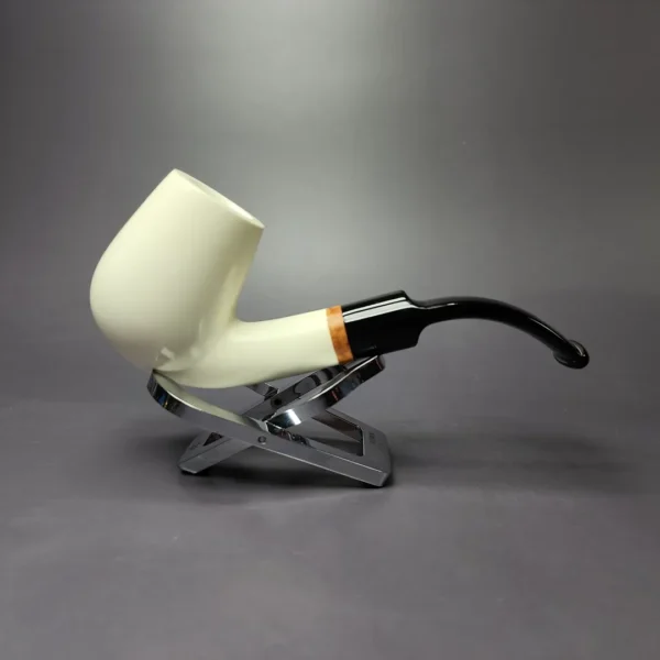 MBSD Meerschaum Deluxe Smooth Bent Billiard Block Meerschaum Pipe, Briar-Mortise, New - Image 2