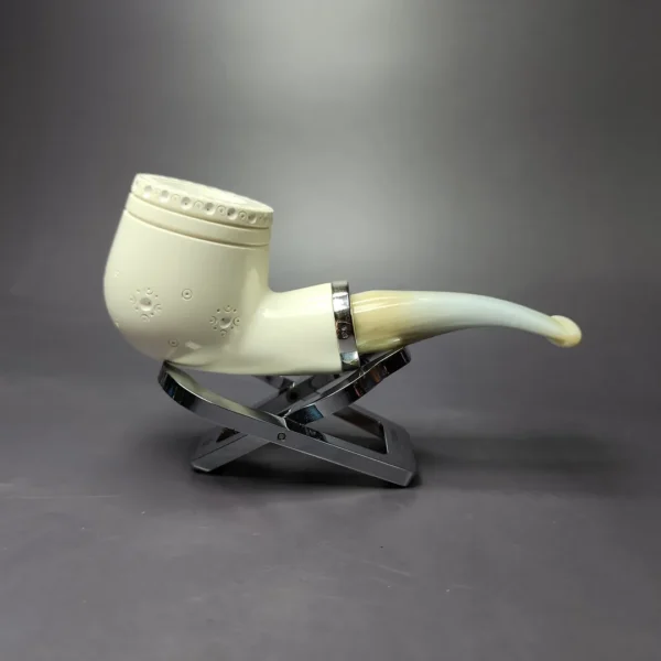 MBSD Meerschaum Silver Stubby Pot Reverse Calabash Block Meerschaum Pipe, New - Image 2