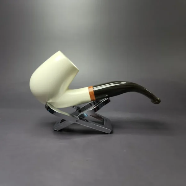 MBSD Meerschaum Deluxe Smooth Bent Billiard Block Meerschaum Pipe, Briar-Mortise, New - Image 2