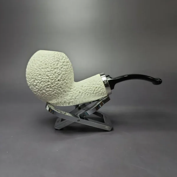 MBSD Meerschaum Silver Rusticated Apple Block Meerschaum Pipe, Briar-Mortise, New - Image 2