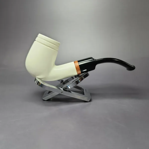 MBSD Meerschaum Deluxe Smooth Bent Billiard Block Meerschaum Pipe, Briar-Mortise, New - Image 2
