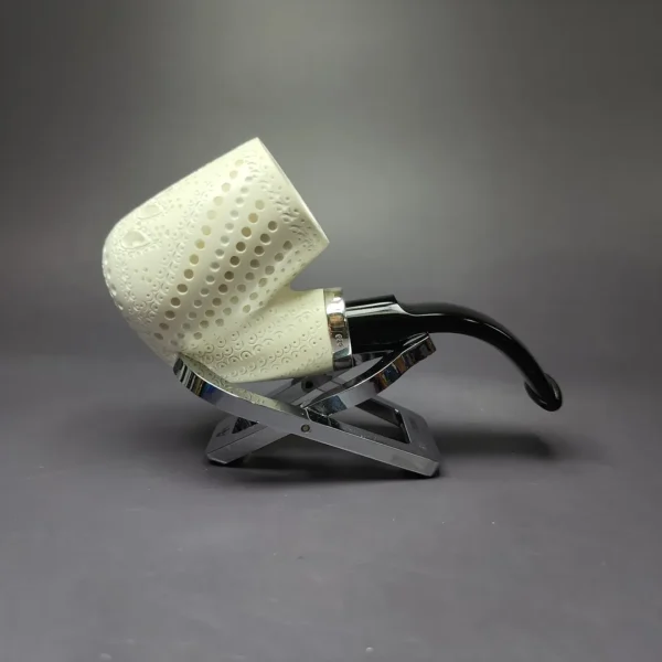 MBSD Meerschaum Silver Reverse Calabash Lattice Oom Paul Block Meerschaum Pipe, New - Image 2