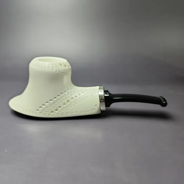 MBSD Meerschaum Silver Lattice Volcano Reverse Calabash Block Meerschaum Pipe, New - Image 2