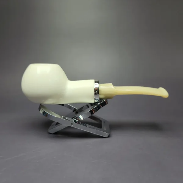 MBSD Meerschaum Silver Smooth Author Reverse Calabash Block Meerschaum Pipe, New - Image 2