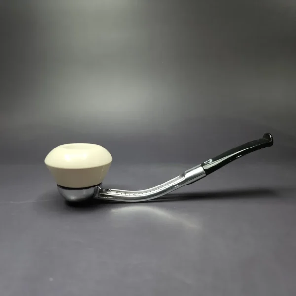 Falcon Chrome Dental w/ MBSD Meerschaum Rhodesian Block Meerschaum Bowl Pipe, New - Image 2