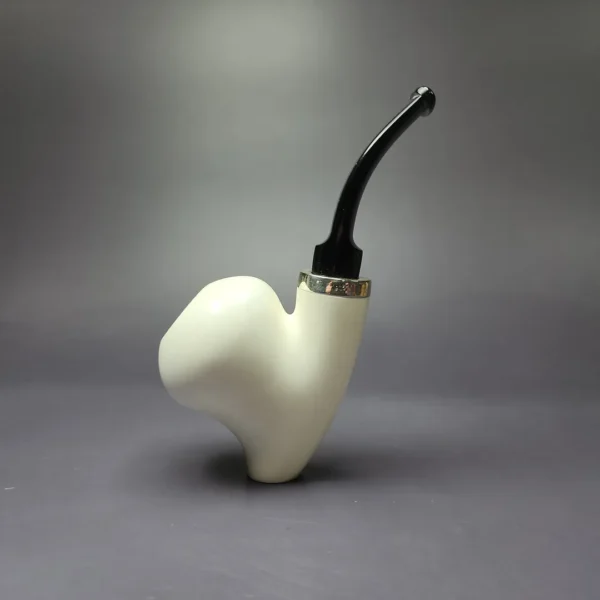 MBSD Meerschaum Silver Smooth Acorn Sitter Reverse Calabash Block Meerschaum Pipe, New - Image 2