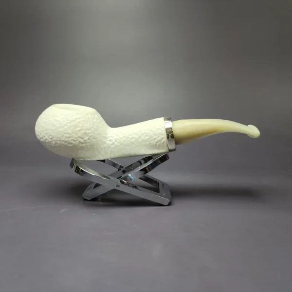 MBSD Meerschaum Silver Rustic Author Reverse Calabash Block Meerschaum Pipe, New - Image 2