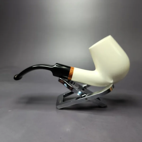 MBSD Meerschaum Deluxe Smooth Bent Billiard Block Meerschaum Pipe, Briar-Mortise, New - Image 3