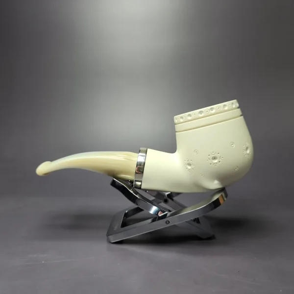 MBSD Meerschaum Silver Stubby Pot Reverse Calabash Block Meerschaum Pipe, New - Image 3