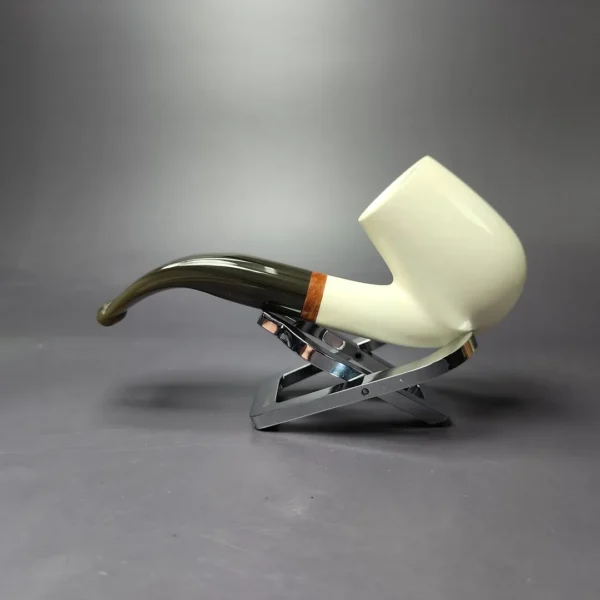 MBSD Meerschaum Deluxe Smooth Bent Billiard Block Meerschaum Pipe, Briar-Mortise, New - Image 3