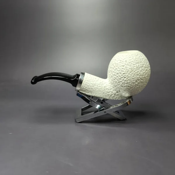 MBSD Meerschaum Silver Rusticated Apple Block Meerschaum Pipe, Briar-Mortise, New - Image 3