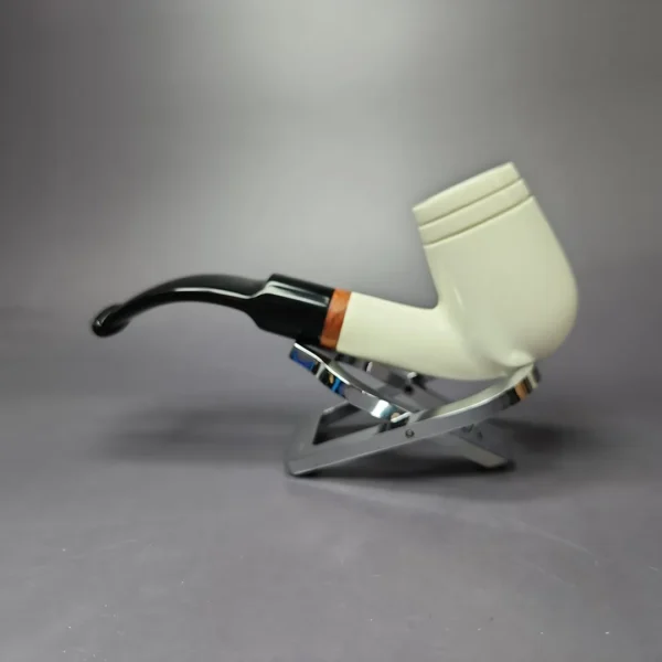 MBSD Meerschaum Deluxe Smooth Bent Billiard Block Meerschaum Pipe, Briar-Mortise, New - Image 3