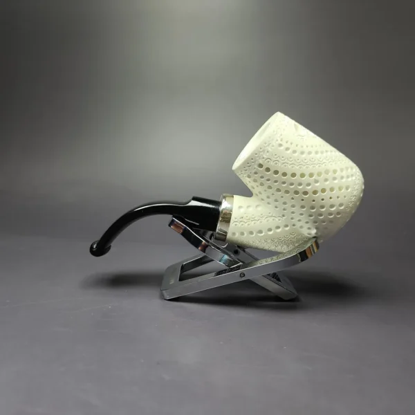 MBSD Meerschaum Silver Reverse Calabash Lattice Oom Paul Block Meerschaum Pipe, New - Image 3