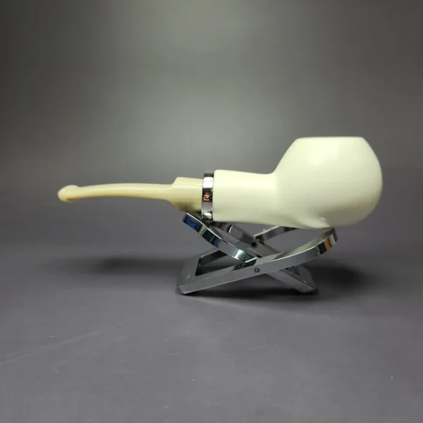 MBSD Meerschaum Silver Smooth Author Reverse Calabash Block Meerschaum Pipe, New - Image 3
