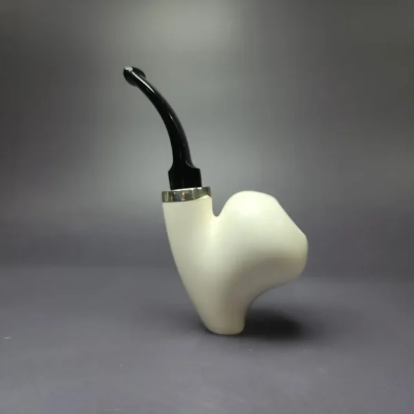 MBSD Meerschaum Silver Smooth Acorn Sitter Reverse Calabash Block Meerschaum Pipe, New - Image 3