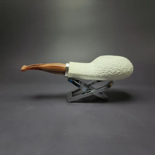 MBSD Meerschaum Silver Rustic Eskimo Reverse Calabash Block Meerschaum Pipe, New - Image 3