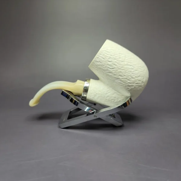 MBSD Meerschaum Silver Rusticated Oom Paul Reverse Calabash Block Meerschaum Pipe, New - Image 3