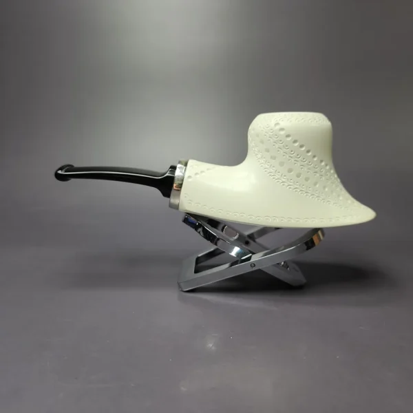 MBSD Meerschaum Silver Lattice Volcano Reverse Calabash Block Meerschaum Pipe, New - Image 4