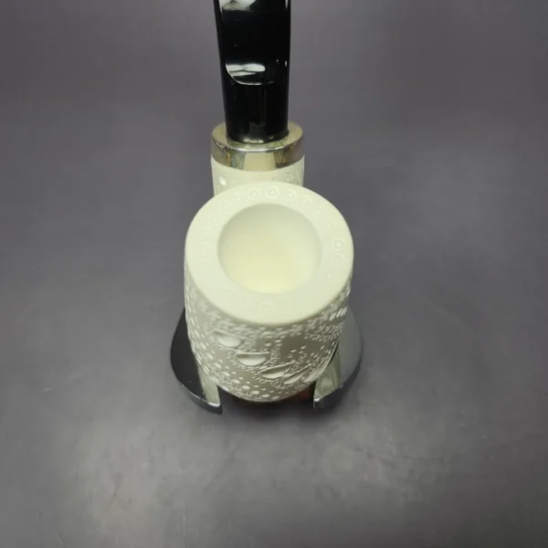 MBSD Meerschaum Silver Reverse Calabash Lattice Oom Paul Block Meerschaum Pipe, New - Image 5