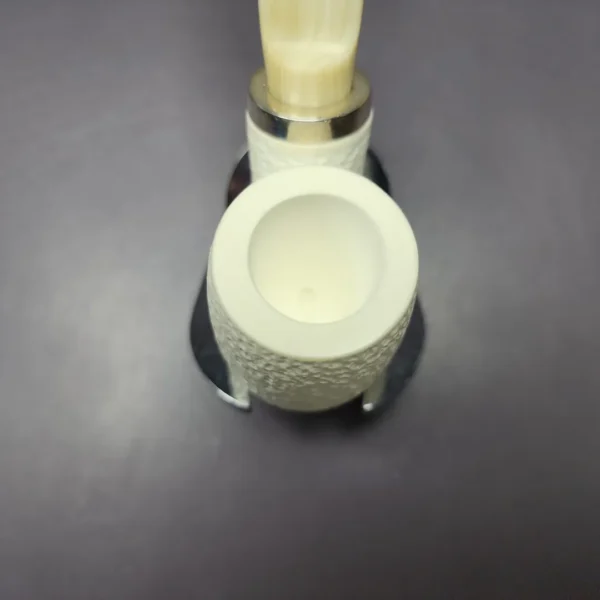 MBSD Meerschaum Silver Rusticated Oom Paul Reverse Calabash Block Meerschaum Pipe, New - Image 5
