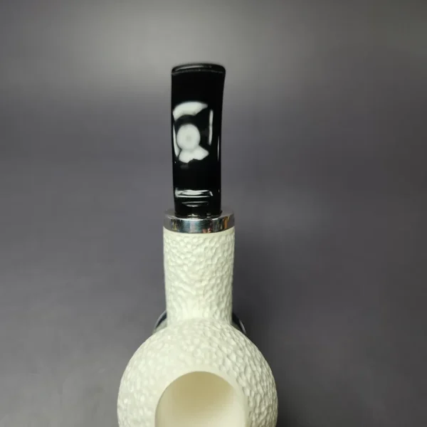 MBSD Meerschaum Silver Rusticated Apple Block Meerschaum Pipe, Briar-Mortise, New - Image 6