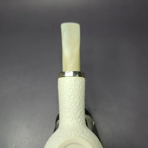 MBSD Meerschaum Silver Rustic Author Reverse Calabash Block Meerschaum Pipe, New - Image 6