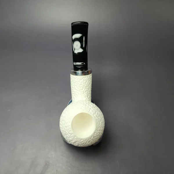 MBSD Meerschaum Silver Rusticated Apple Block Meerschaum Pipe, Briar-Mortise, New - Image 7