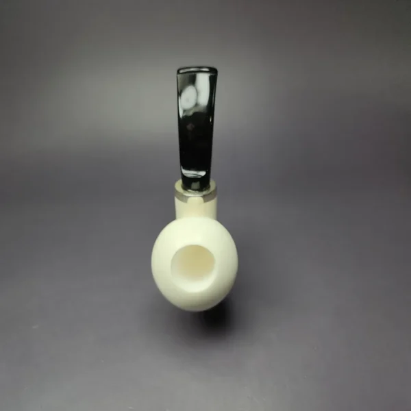 MBSD Meerschaum Silver Smooth Acorn Sitter Reverse Calabash Block Meerschaum Pipe, New - Image 7
