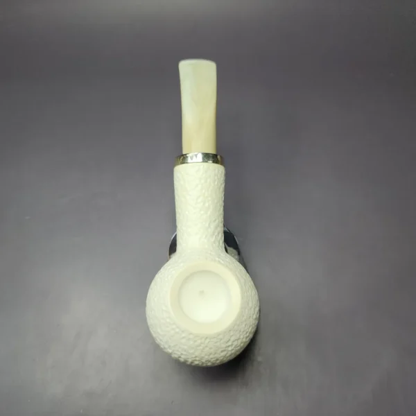 MBSD Meerschaum Silver Rustic Author Reverse Calabash Block Meerschaum Pipe, New - Image 7